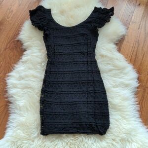 H&M women's black lace dress ruffled sleeve ldb 4 xs